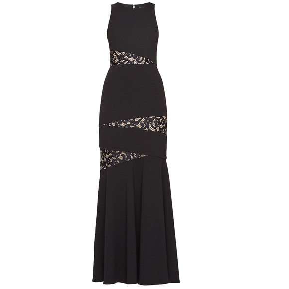 BCBG MAXAZRIA Black Dominique Lace Panel Stretch Crepe Sleeveless Gown 0 - Picture 2 of 6